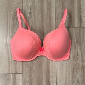 Victoria's Secret Coral Lace-Trim T-Shirt Bra - 36DDD (36F)